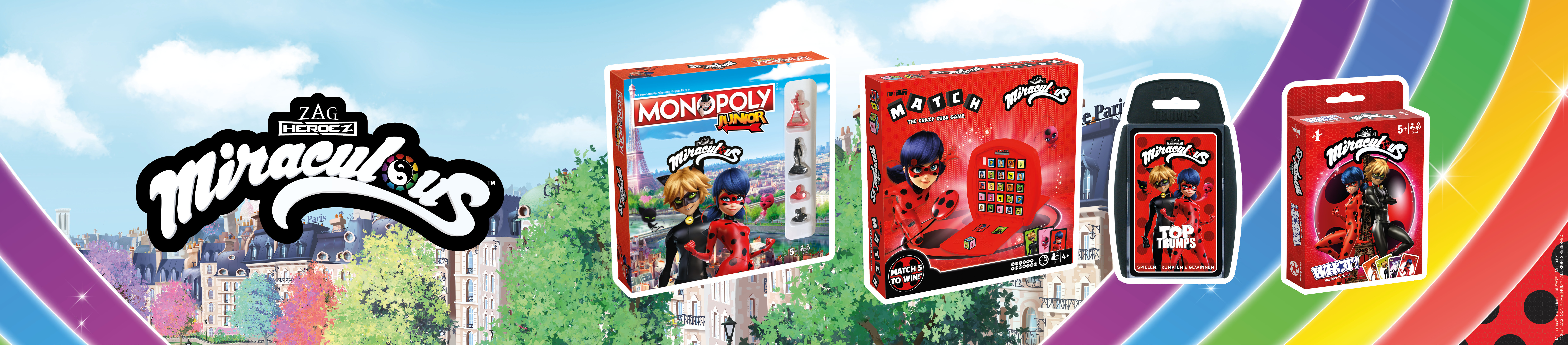 Banner mit Miraculous Monopoly Match TOP TRUMPS WHOT