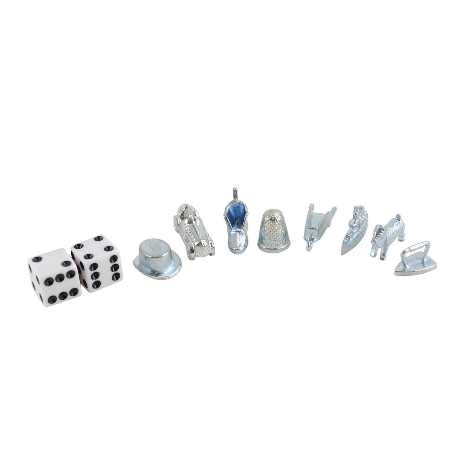 Monopoly Figuren und Würfel (silber, 2 weiße Würfel) 